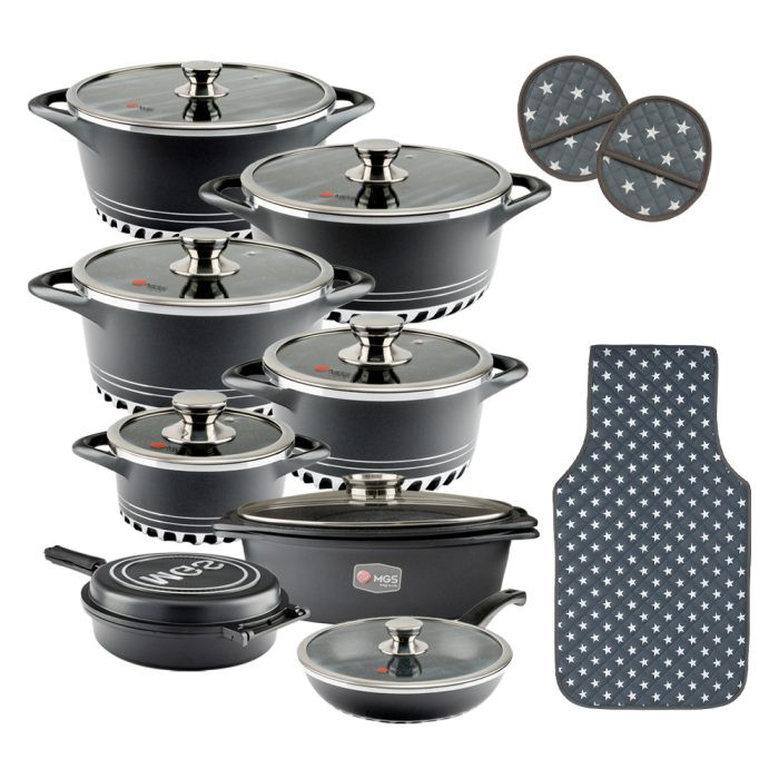 سرویس قابلمه برند ام جی اس 22 پارچه گرانیت طرح ایتالیا