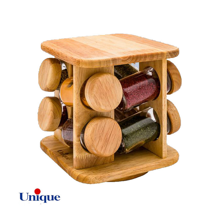 ست جا ادویه گردان 8 تایی مربع چوبی یونیک UN-6109