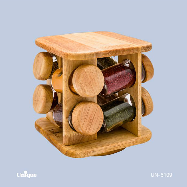 ست جا ادویه گردان 8 تایی مربع چوبی یونیک UN-6109