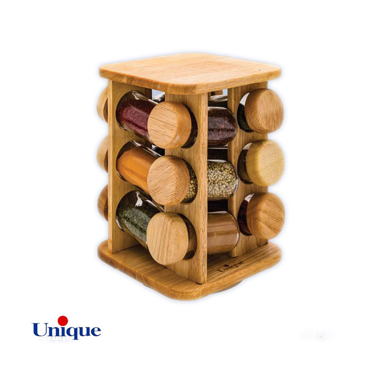 ست ادویه گردون 12 تایی ایستاده مربع چوبی یونیک UN-6111