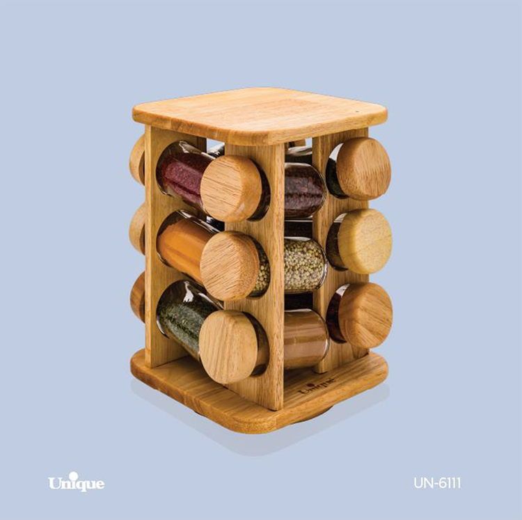 ست ادویه گردون 12 تایی ایستاده مربع چوبی یونیک UN-6111