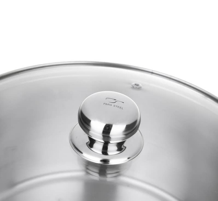 زودپز استیل کف سه لایه ۶ لیتری پارس همراه با درِ پیرکس سایز ۲۲