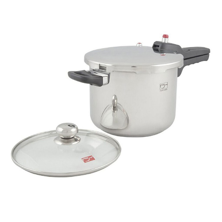 زودپز استیل کف سه لایه ۶ لیتری پارس همراه با درِ پیرکس سایز ۲۲