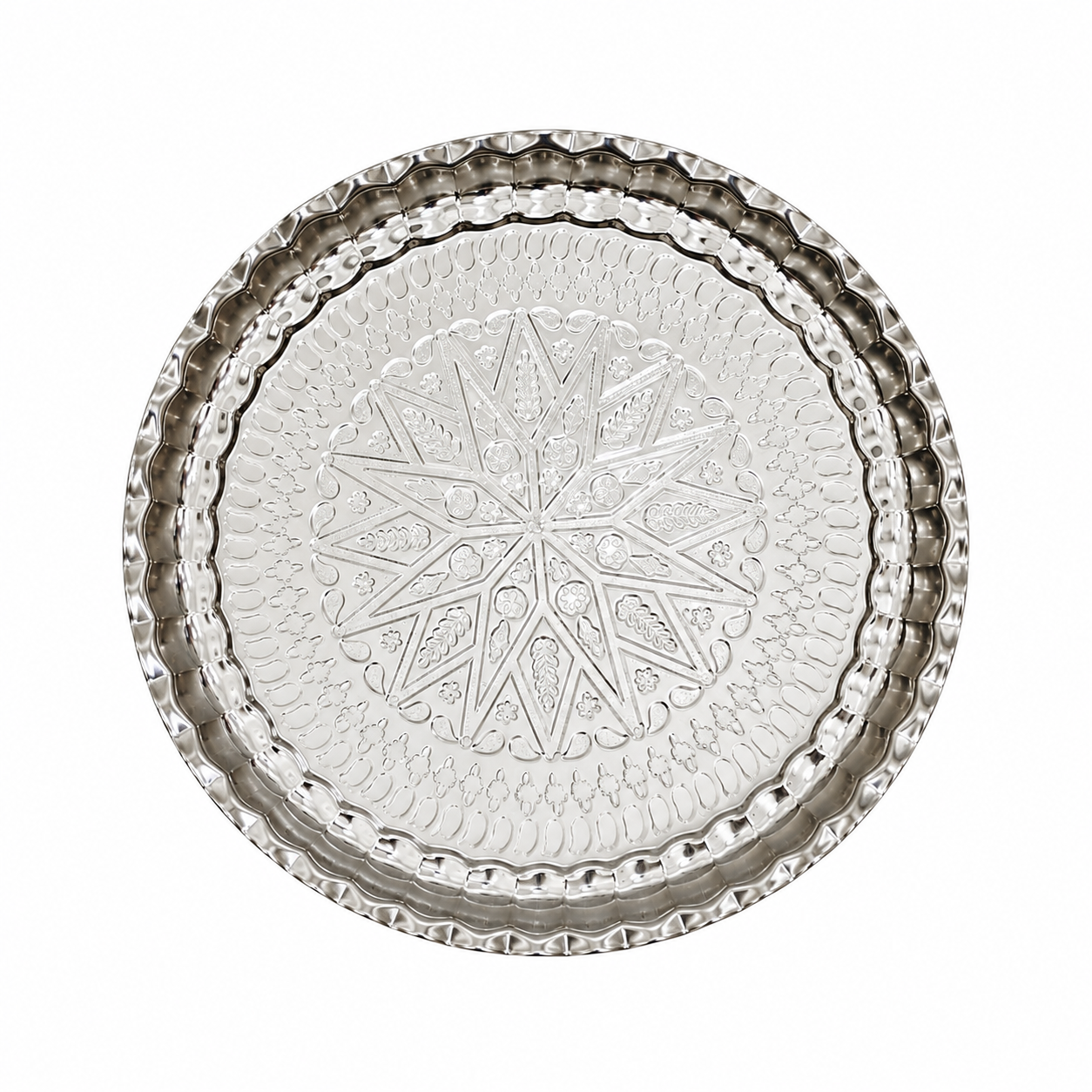 سینی گرد سنتی استیل طرح قلمزده
