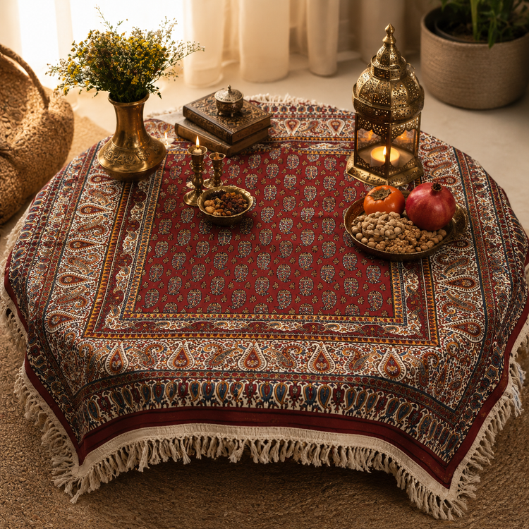سفره قلمکار سنتی اصفهان نخ پنبه صادراتی کد 802 (گرم بالا)