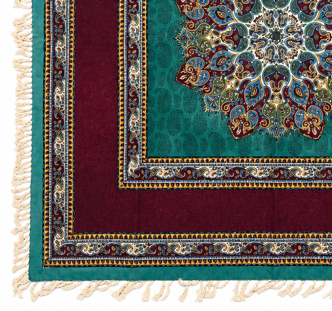 سفره قلمکار سنتی اصفهان نخ پنبه صادراتی کد 80۴ (گرم بالا)| رنگ طبیعی و چاپ دستی