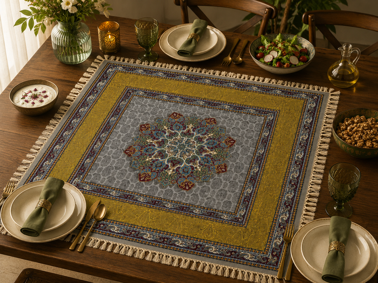 سفره قلمکار سنتی اصفهان نخ پنبه صادراتی کد 806 (گرم بالا)| رنگ طبیعی و چاپ دستی