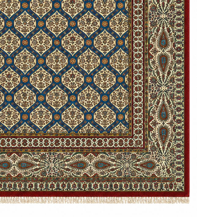 سفره قلمکار سنتی اصفهان نخ پنبه صادراتی کد 809 (گرم بالا)| رنگ طبیعی و چاپ دستی