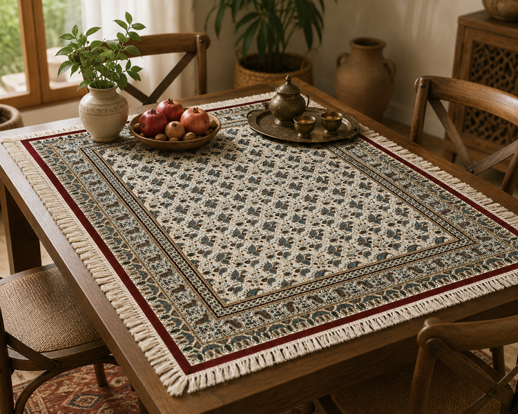 سفره قلمکار سنتی اصفهان نخ پنبه صادراتی کد 8۱۰ (گرم بالا)| رنگ طبیعی و چاپ دستی