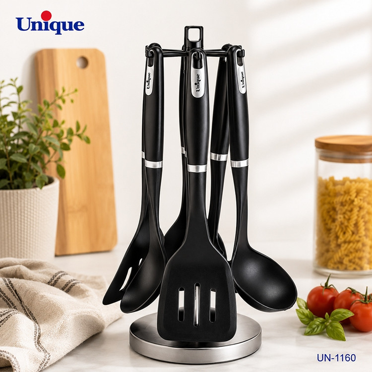 ست کفگیر و ملاقه یونیک Unique مدل UN-1160 | سرویس 7 پارچه با پایه استند