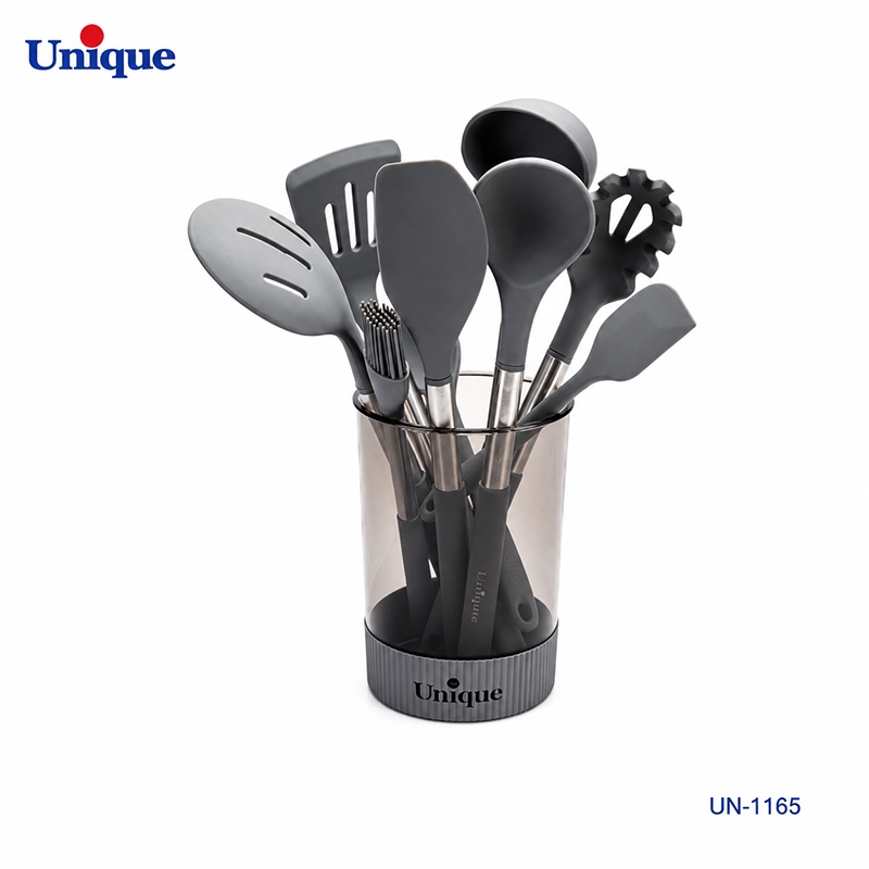 ست کفگیر و ملاقه 10 پارچه یونیک مدل UN-1165 | دسته استیل با سری سیلیکونی
