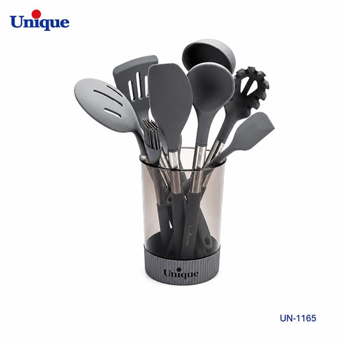 ست کفگیر و ملاقه 10 پارچه یونیک مدل UN-1165 | دسته استیل با سری سیلیکونی