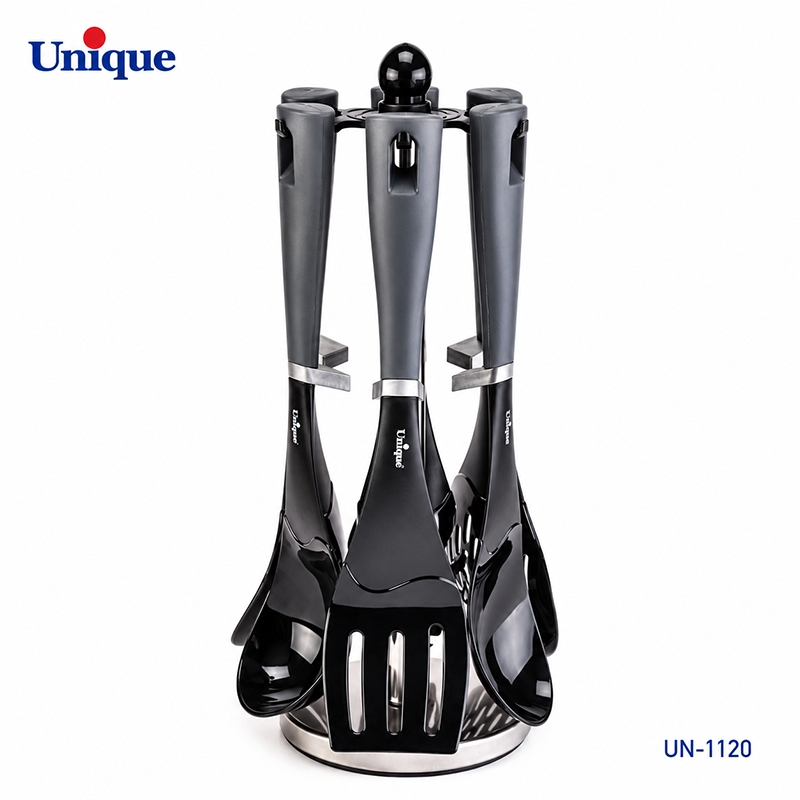 ست کفگیر و ملاقه 7 پارچه یونیک مدل UN-1120 | پایه استند چرخشی