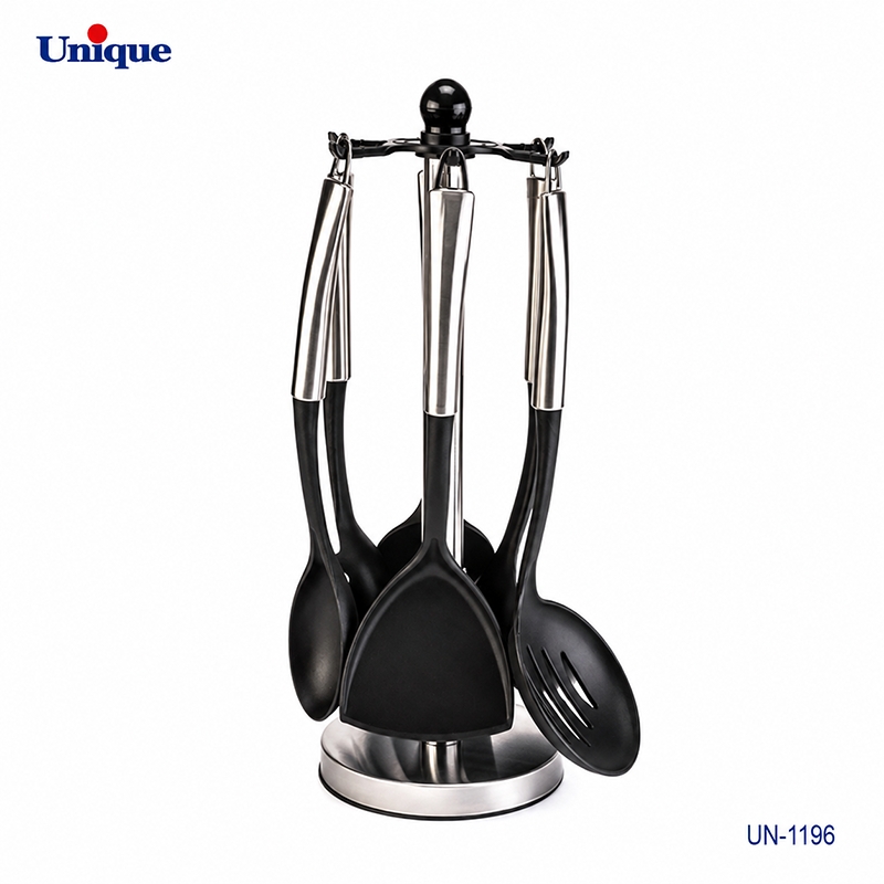 سرویس کفگیر و ملاقه یونیک مدل UN-1196 دسته استیل ۷ پارچه با پایه استیل