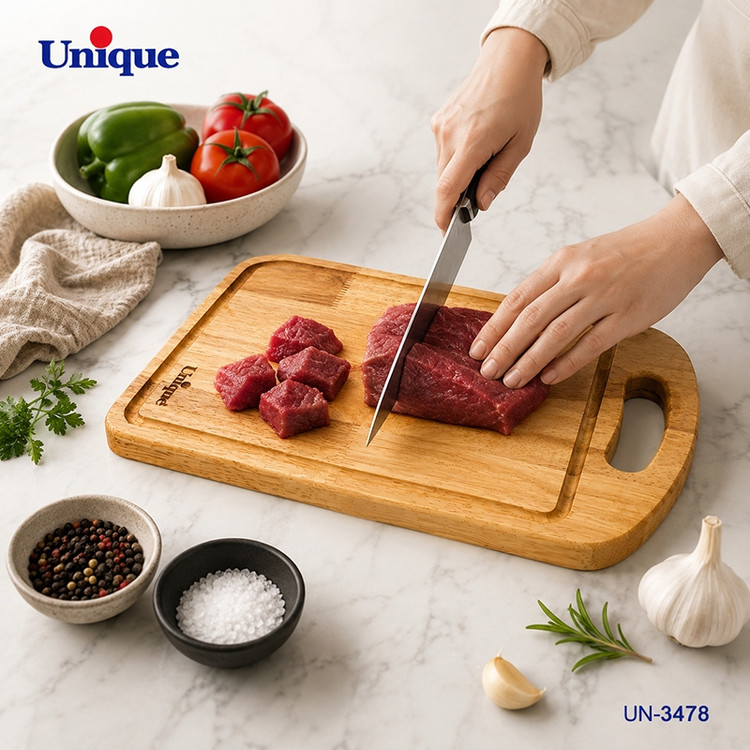 تخته گوشت چوبی یونیک مدل UN-3478 سایز متوسط | تخته برش چوبی دستهدار