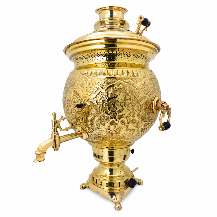 سماور گازی شاهکار مدل قلمزده گل و مرغ ۴۰ لیتری تمام برنج (بدون پوشش)