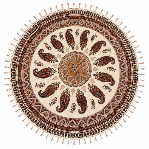 رومیزی گرد قلمکار سنتی اصفهان 100٪ نخ پنبه کد 7۱۲ | رنگ طبیعی و چاپ دستی