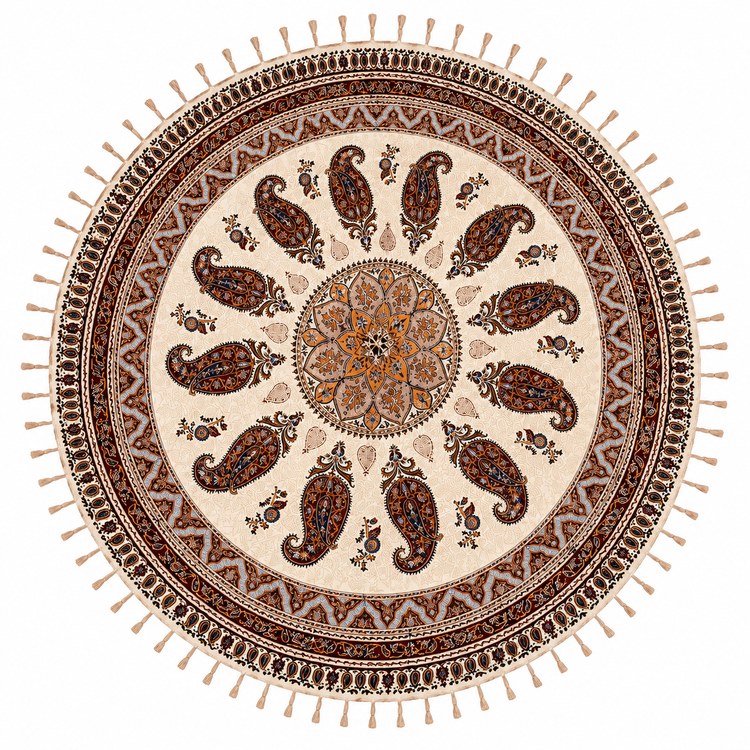 رومیزی گرد قلمکار سنتی اصفهان 100٪ نخ پنبه کد 7۱۲ | رنگ طبیعی و چاپ دستی