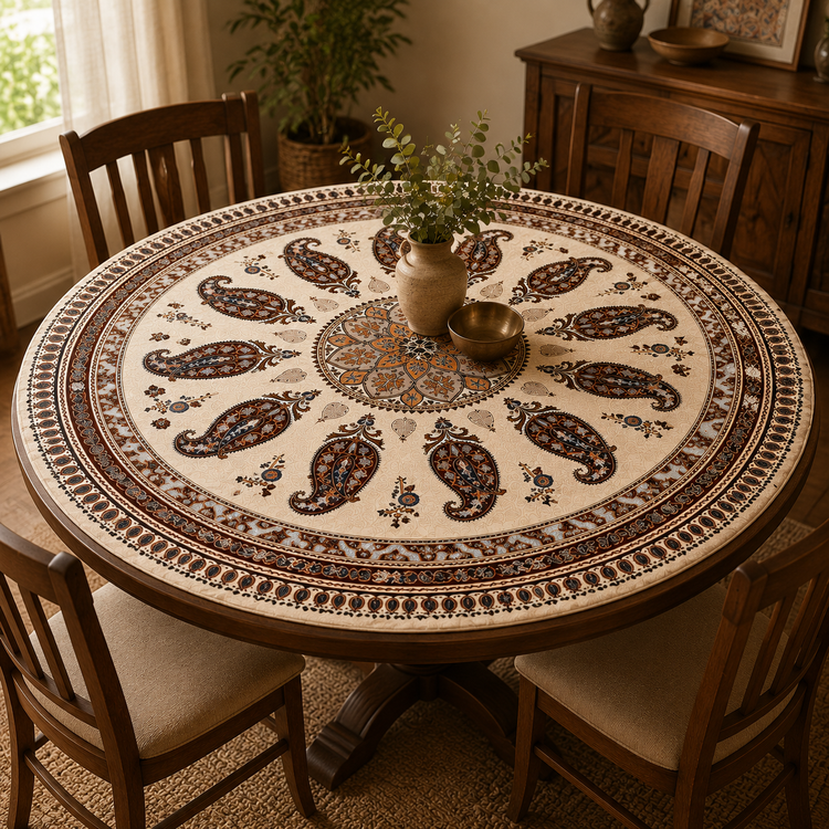 رومیزی گرد قلمکار سنتی اصفهان 100٪ نخ پنبه کد 7۱۲ | رنگ طبیعی و چاپ دستی