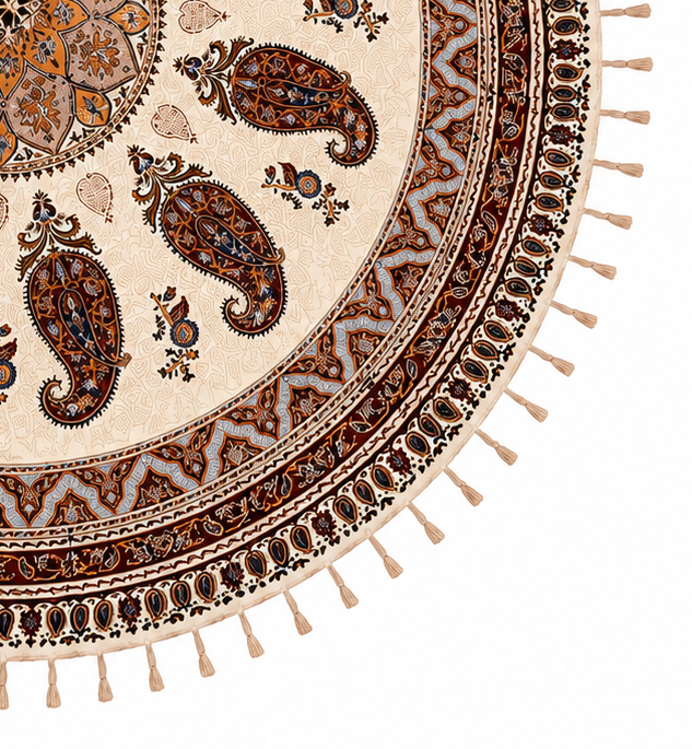 رومیزی گرد قلمکار سنتی اصفهان 100٪ نخ پنبه کد 7۱۲ | رنگ طبیعی و چاپ دستی