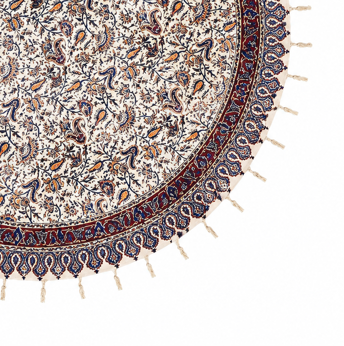 رومیزی گرد قلمکار سنتی اصفهان 100٪ نخ پنبه کد7۱۳ | رنگ طبیعی و چاپ دستی