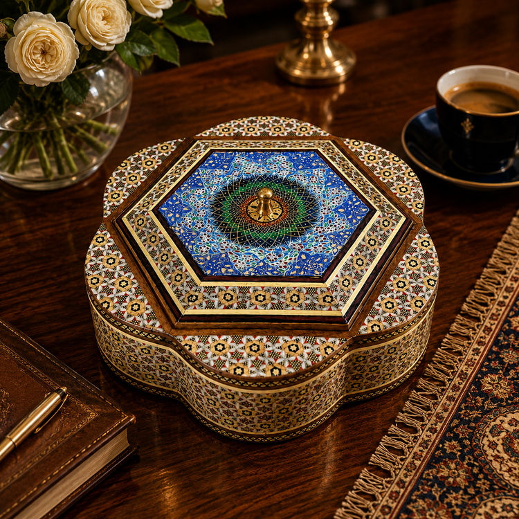 شکلات خوری خاتم کاری دستساز | ظرف شکلات و پذیرایی لوکس ایرانی