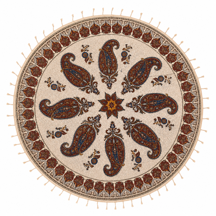 رومیزی گرد قلمکار سنتی اصفهان 100٪ نخ پنبه کد 7۱۲ | رنگ طبیعی و چاپ دستی