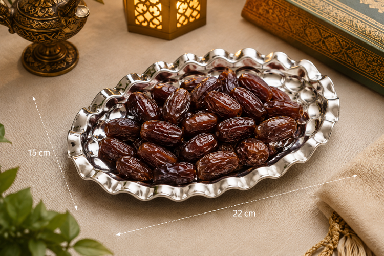 سینی استیل بیضی لب کنگرهای 22 سانتیمتر | سرو شیرینی و تنقلات
